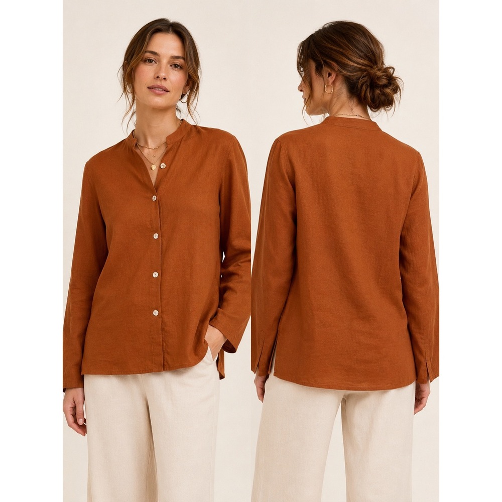 Wild Ginger Button Blouse Womens OTerracotta Rust Excellent Boho Artisan Vintage
